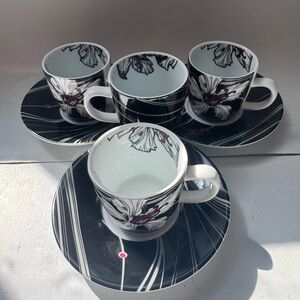 Floral Black and White Tea Cup Set LLB LLEWELYN-BOWEN Cups And Saucers